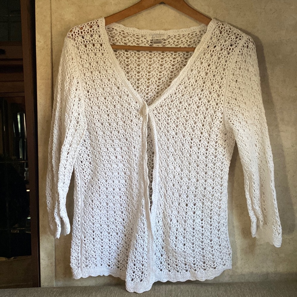 Women’s Christopher banks, medium. White see-through knitted cover up sweater.